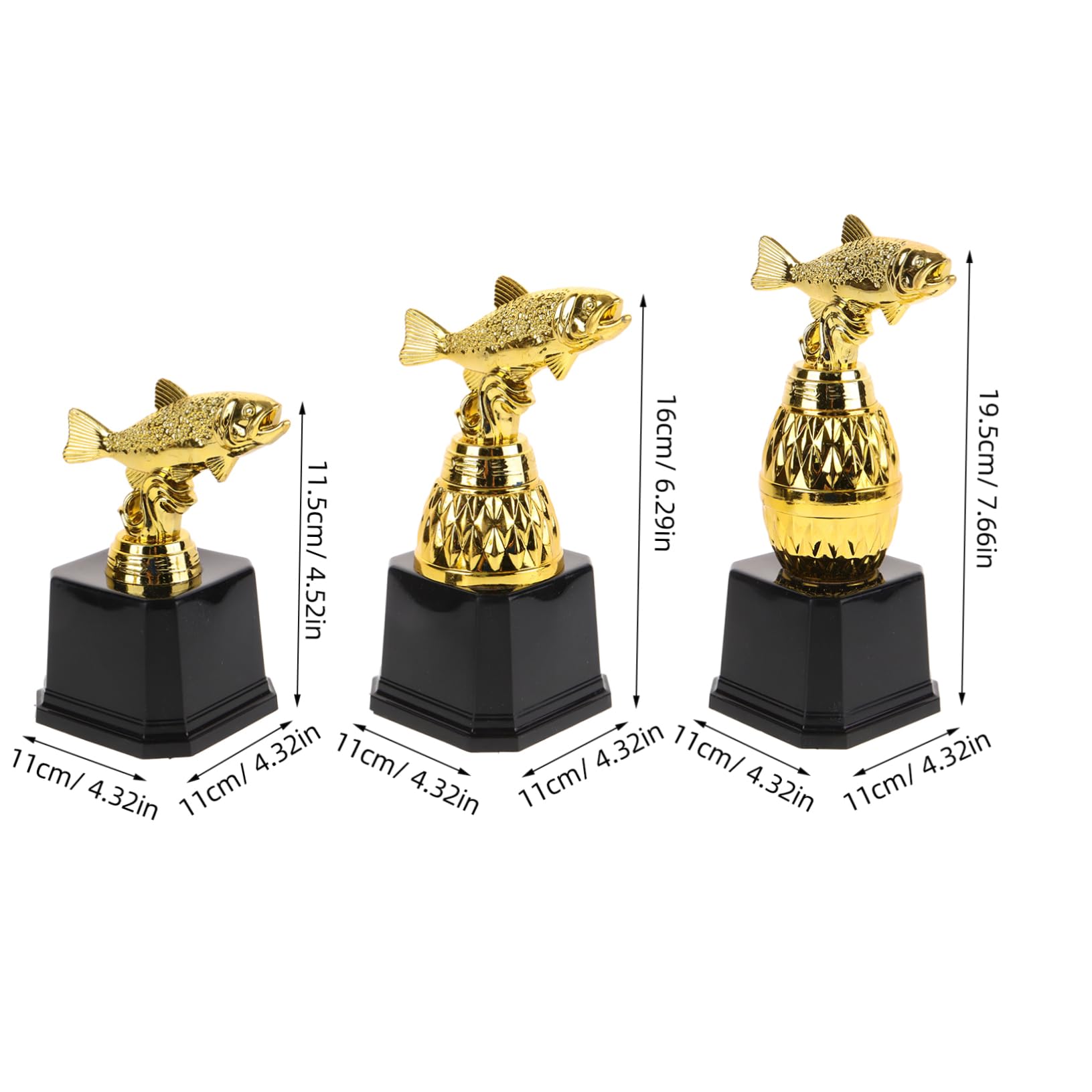 Mini Trophée Pêche Concours Lot de 3, Plastique pour Garçon et Filles