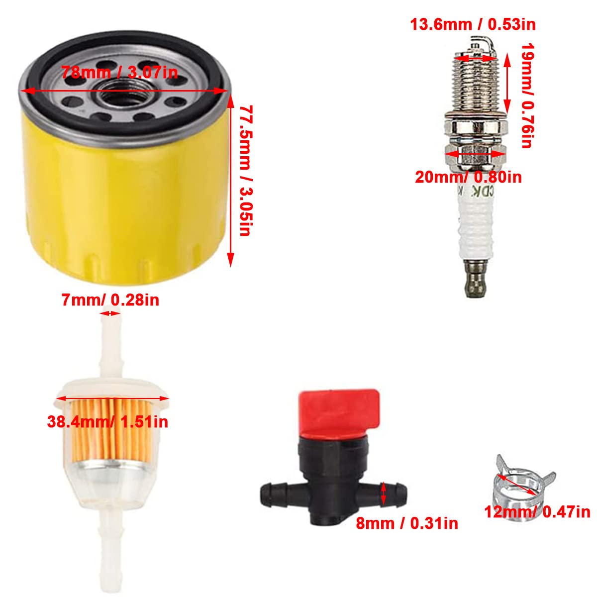 ZAMDOE Filtr powietrza 20 083 02-S 20 083 03-S filtr wstępny 52 050 02-S filtr oleju, świeca zapłonowa, filtr paliwa do Kohler 20 083 06-S SV470 SV480 SV530 SV540 SV590 SV600 SV610 SV620 kosiarka