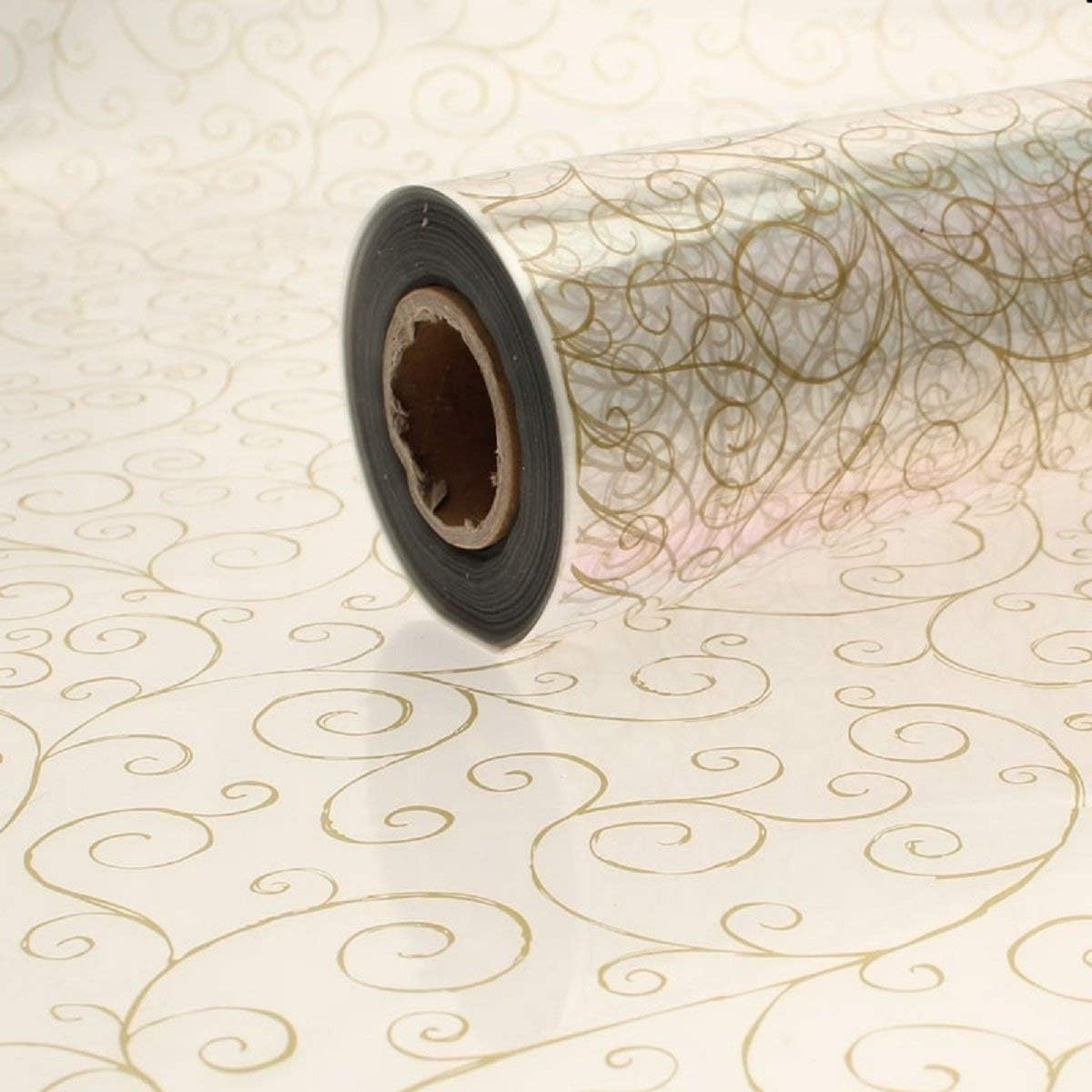 Gold Scroll Cellophane Wrap. 15m x 80cm. Florist Quality / Bouquet / Gift / Basket Wrapping (15 M)
