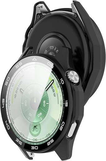 MOTONG PC Full Coverage Protective Watch Case Cover Tempered Glass Screen Protector Compatible with Huawei Watch GT 6 46mm, with ScaleBlack