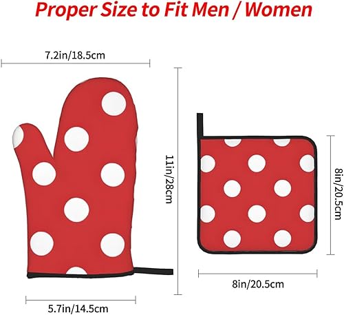 Miniatura 2 de Juego de 4 manoplas de horno y soportes para ollas con estampado de lunares, guantes de horno antideslizantes para hornear, resistentes al calor,