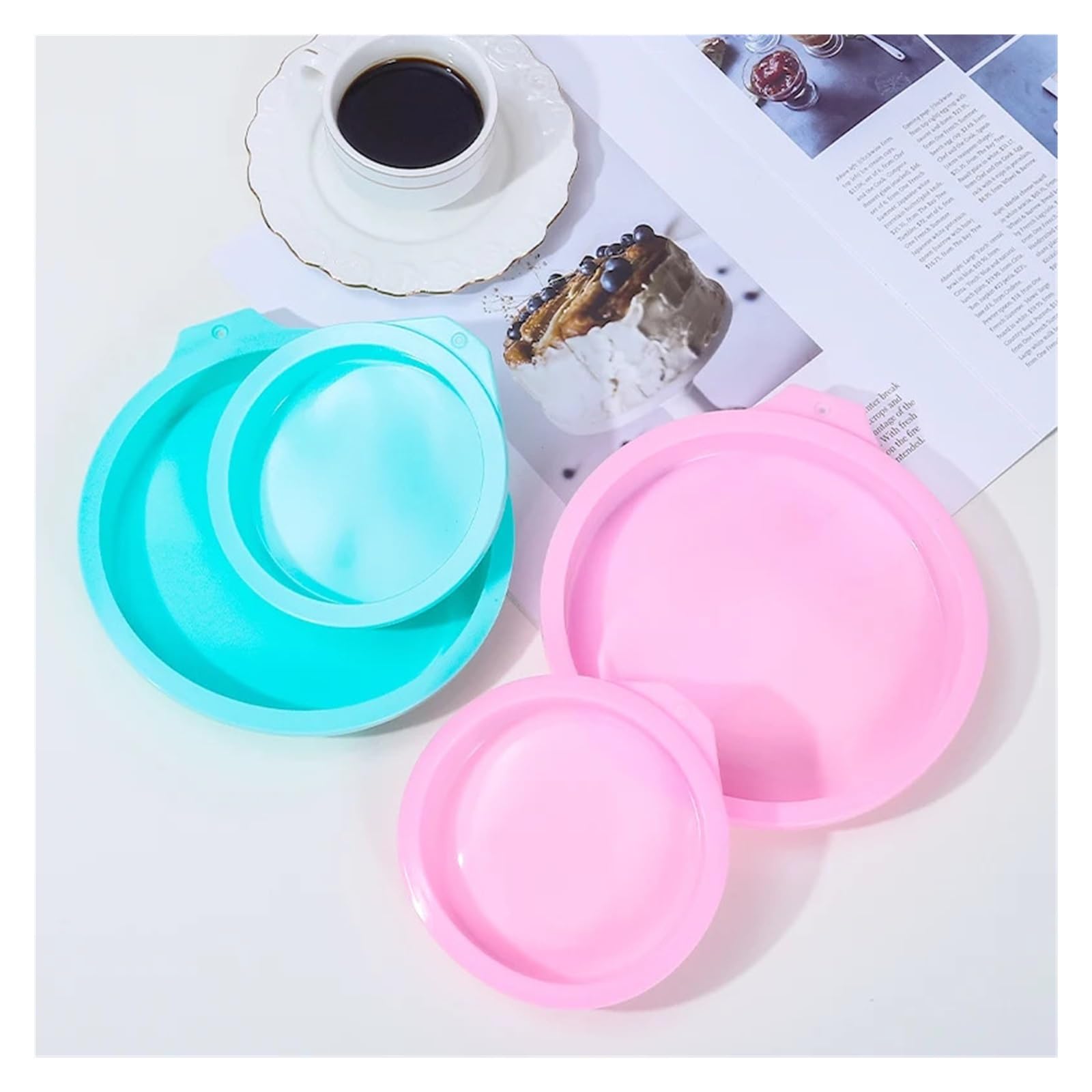 Generico 2-8 pezzi di tortiera in silicone da 4/6/8 pollici Set strati rotondi Stampo for dolci for strumenti cottura Arcobaleno e mousse(8in pink 4pcs)