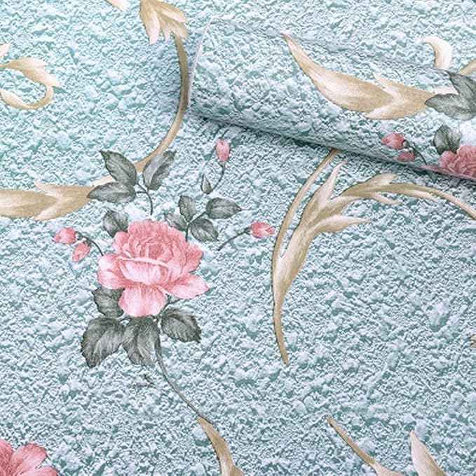 Image of NANA's Collections Blue Floral Design Wallpaper - Self-Adhesive Waterproof Peel & Stick Wall Paper for Living Room, Bedroom, Kitchen - 45cm x 600cm Roll