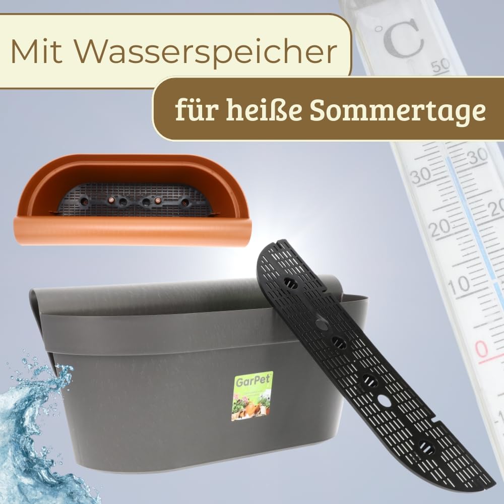 GarPet 4er Set Geländerkasten Balkon mit Wasserspeicher Blumentopf Zaun Blumenkasten Geländer Balkontopf Balkonkasten Geländerkasten Blumenkasten Balkon Terracotta 50 cm
