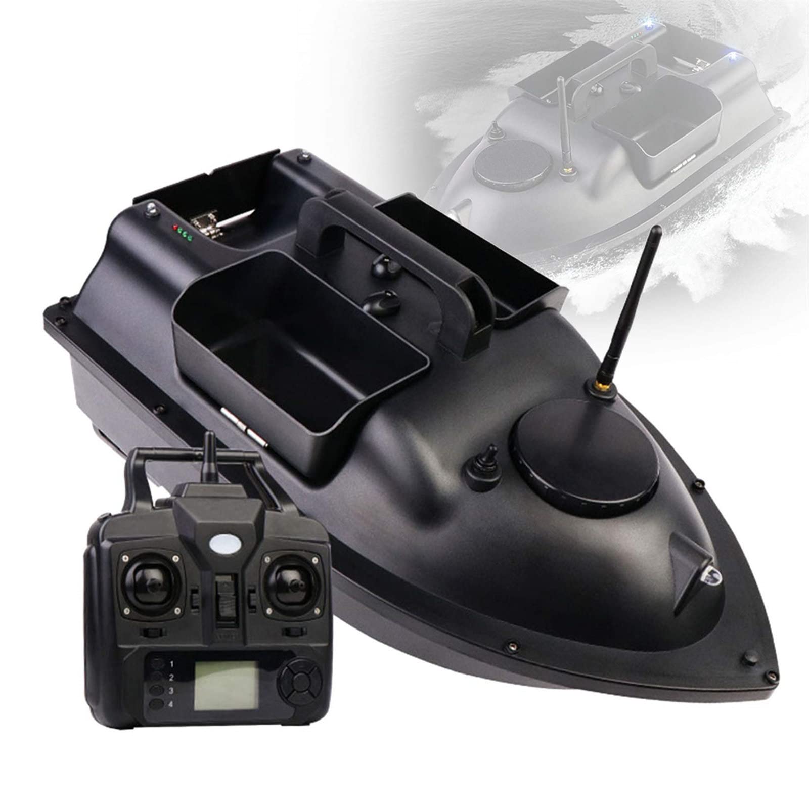 Barca per Esche da Pesca telecomandate RC per Carpe, 2 Motori Controllo Automatico della velocità di Crociera, Ritorno Automatico Ecoscandaglio per Pesci da 2 kg con GPS,Black-5200mAh*1