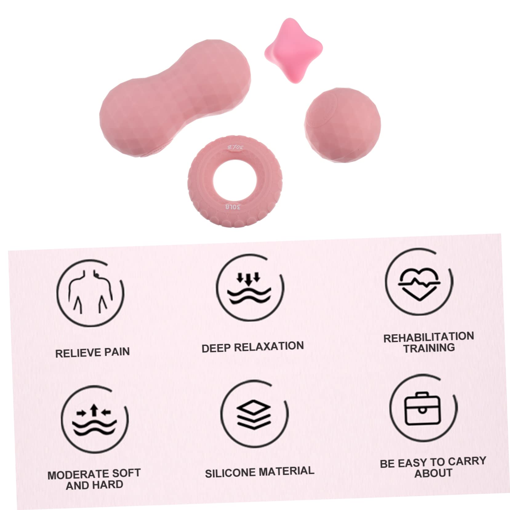 Gatuida Balles de Massage Haute Élasticité Ensemble de 4 Rose en Silicone Outil de Relaxation Musculaire pour Muscles et Paume pour Yoga et Fitness