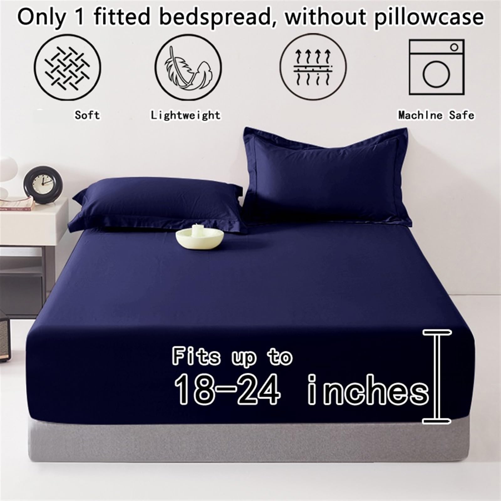 Extra Tiefes Spannbettlaken 1 ultratiefes Bettlaken mit Taschen, Mattes in Dunkelblau fürs Schlafzimmer, weiche und atmungsaktive Bettwäsche (geeignet for Matratzen 45–60 cm Dicke)(120x200cm)