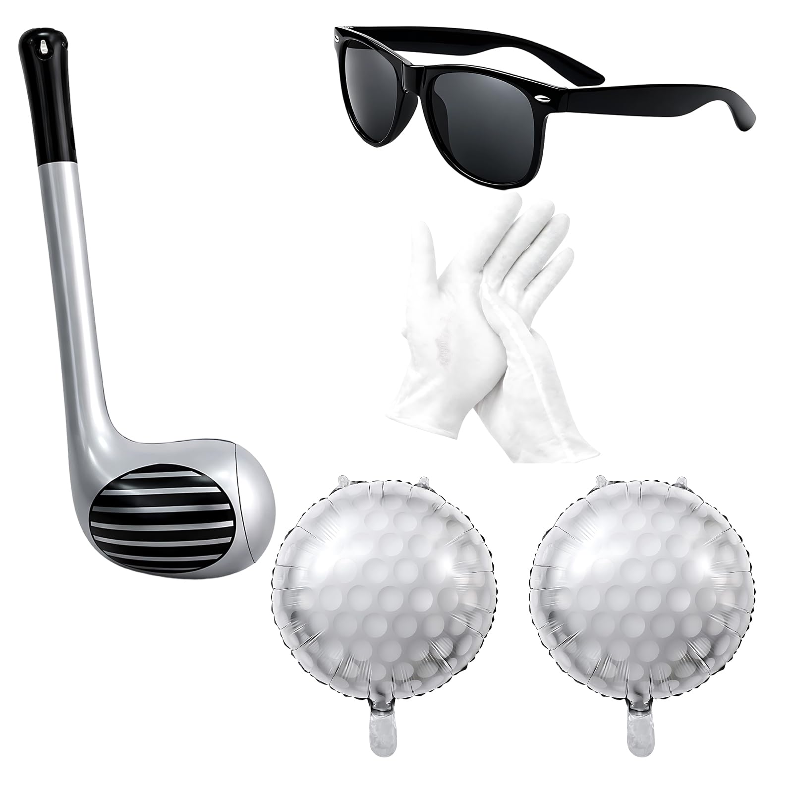 AUYFUA 5 PCS Inflatable Golf Club, Pub Golf Fancy Dress Set with 2 Golf Balloons and Accessories, with Visor and Gloves, Golf Party Decorations for Social Entertainment