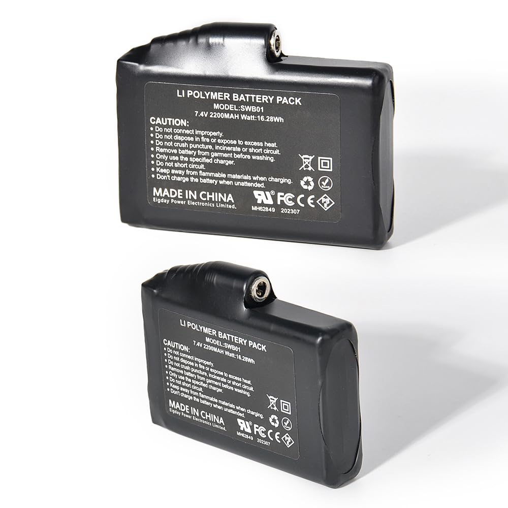Riloer Batteria Ricaricabile ai Polimeri di Litio - Batterie 7.4V 2200mAh per Guanti Riscaldati Calze Cappelli, Interfaccia Femmina DC 3.5x1.35MM