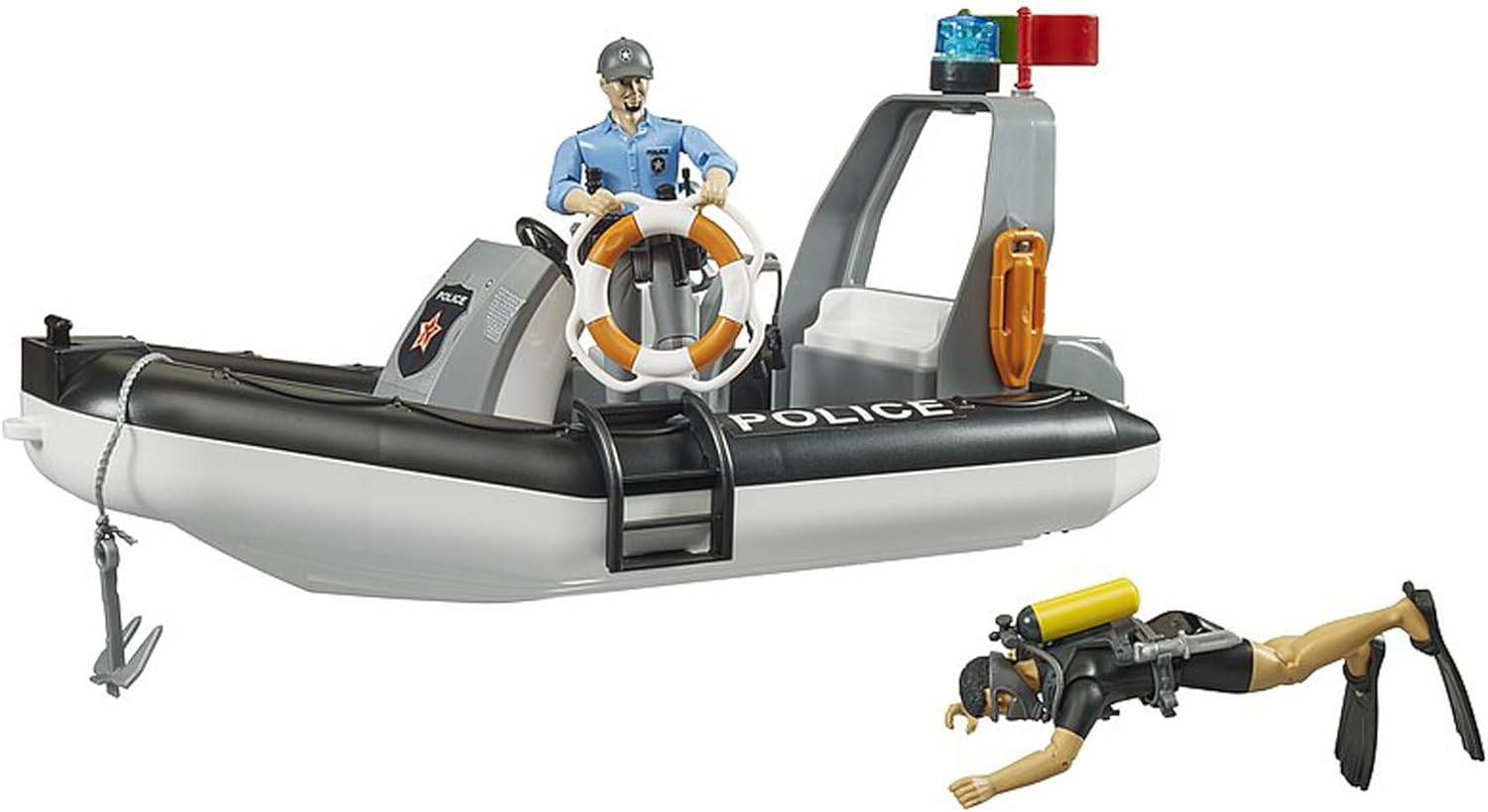 Bruder 62733 bworld Police Boat with Rotating Beacon Light, 2 Figures and Accessories