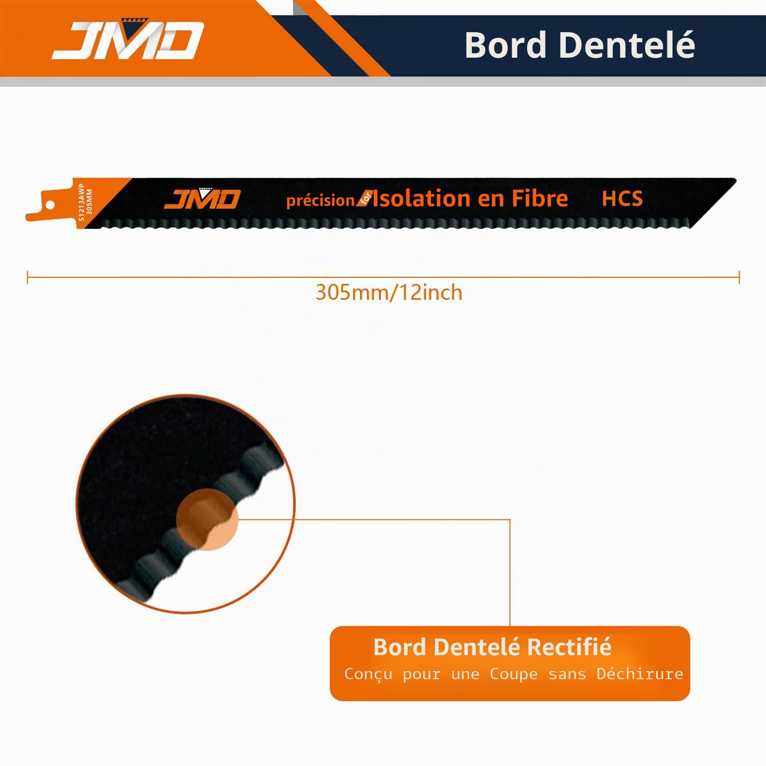 JMD 2 pièces S1213AWP Lames de scie de 300 mm pour matériau isolant, lames de scie pour scie à isolation, lames de sabre pour couper l'isolation en fibres, matériaux mous