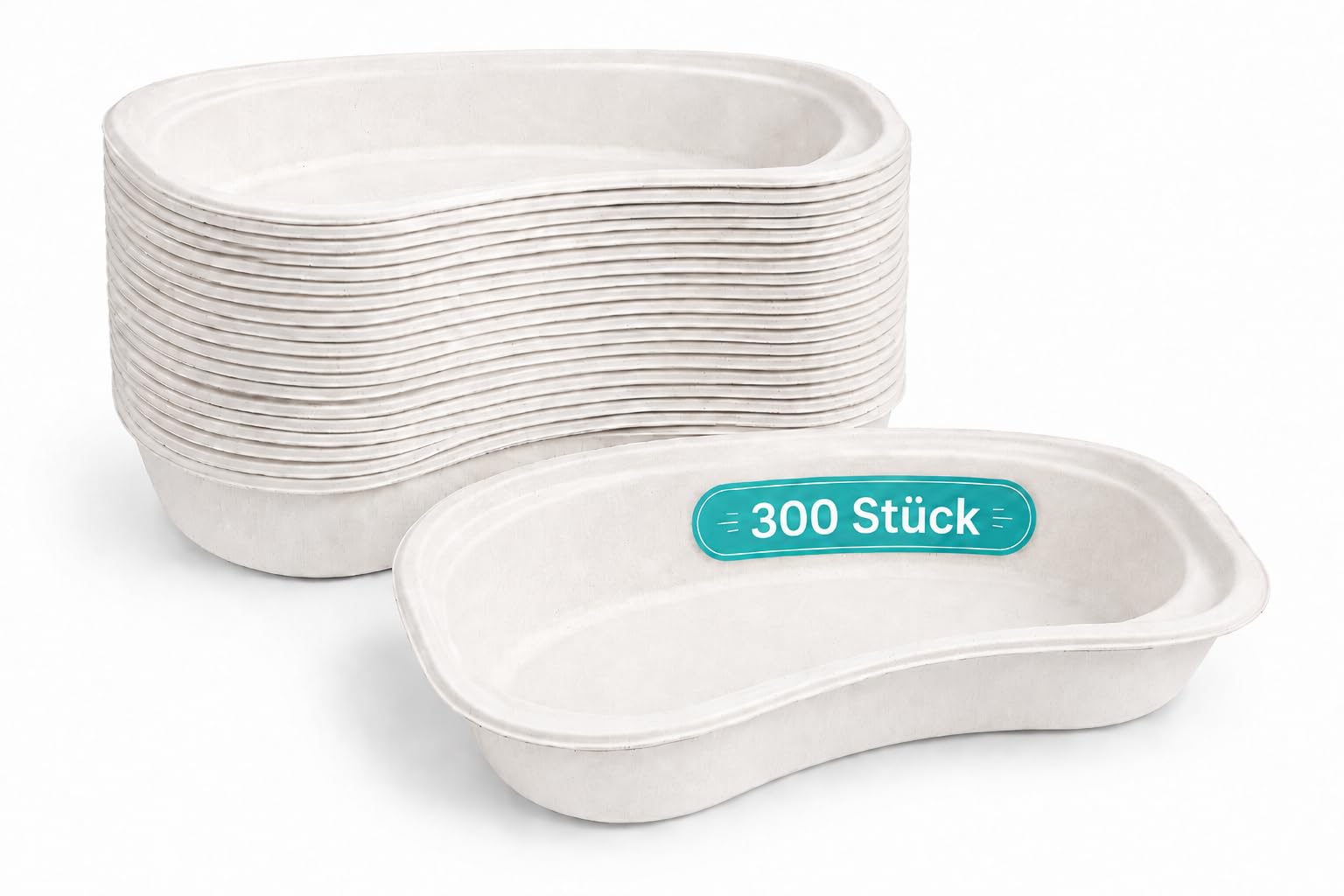 300x Pappnierenschalen Vorratspack – Einweg Nierenschalen 550ml – Medizinische Qualität & Flüssigkeitsdicht – Umweltfreundliche Zellstoffschalen für Klinik & Praxis