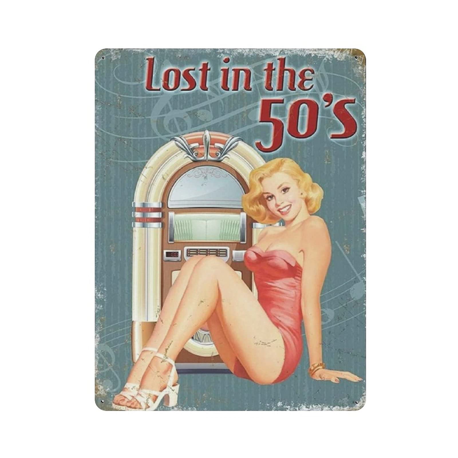 rayprint Metal Tin Sign Lost in The 50'S Records Music Vintage Tin Poster Metal Sign Wall Decoration Country Kitchen Home Garage Decor 16"x12"