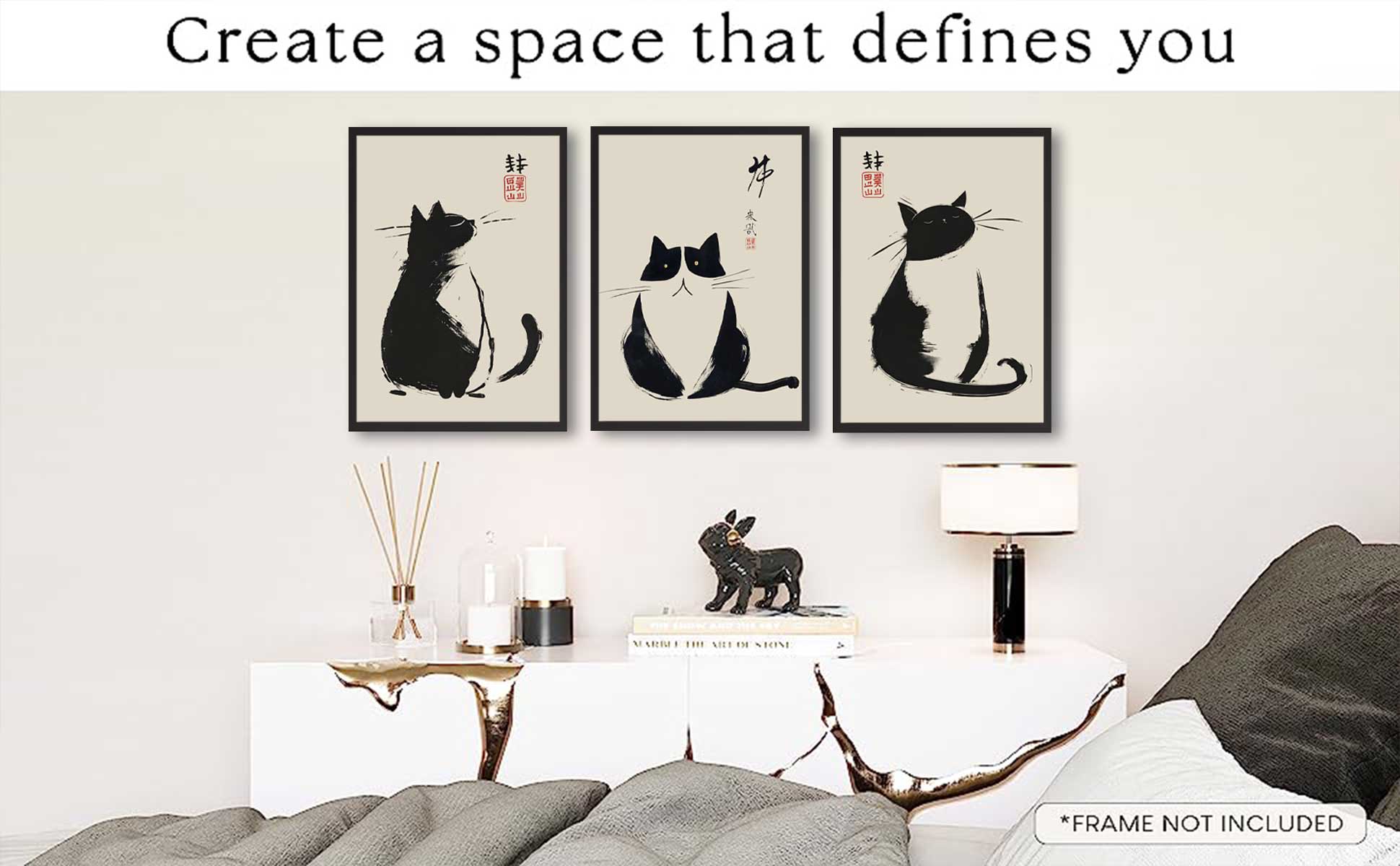 絵画　【壁掛け　Atukoさん】　THE cats Amazon.com: EFGETTPD 3Pcs Vintage Japanese Cat Wall Art Cute Funny