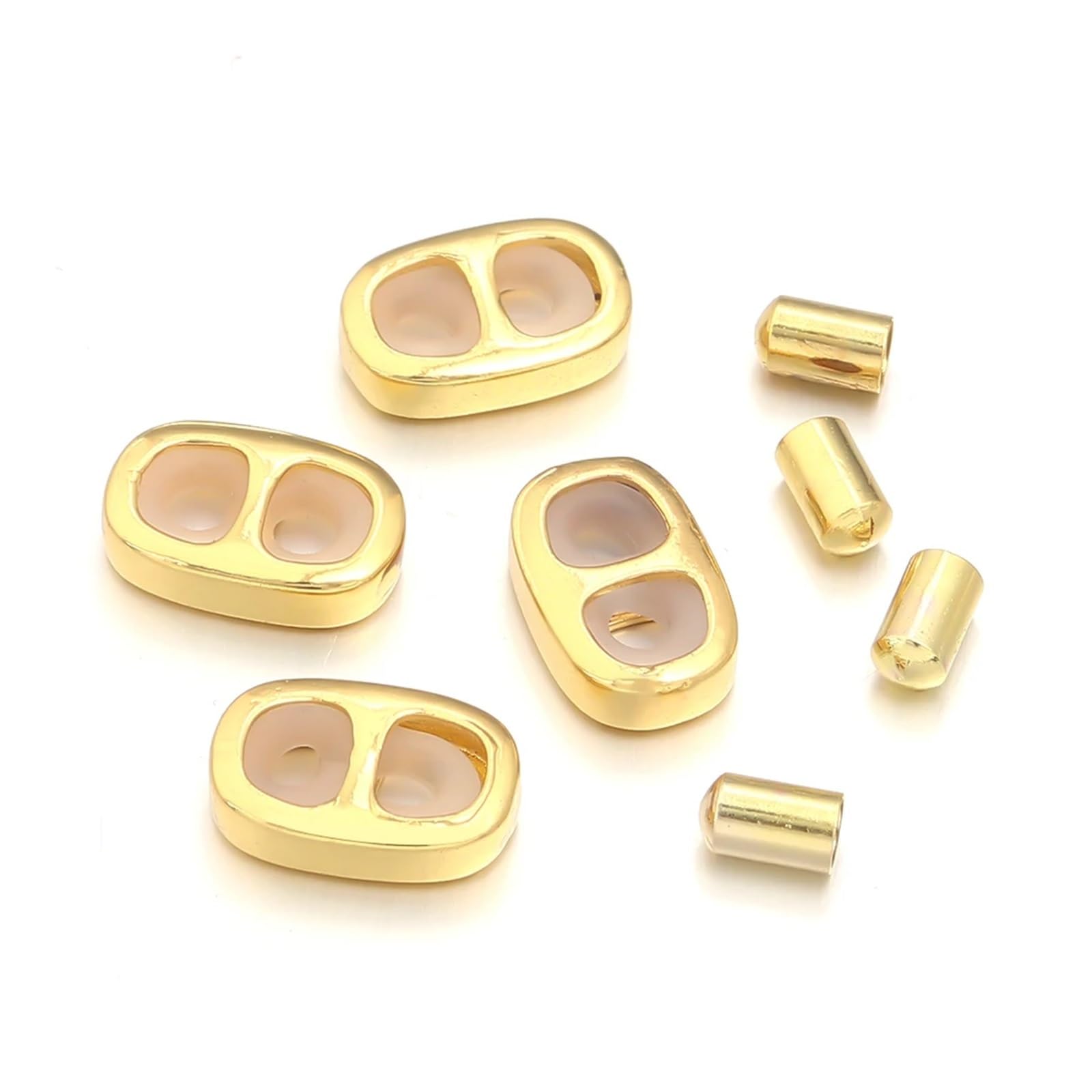 WEKONUMEX Rope Stoppers, Rope Stoppers Pack Of 4, Gold/Steel, Double Hole Adjustment Clasp Beads For DIY Jewelry(Gold)
