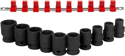 Jetech Juego de dados de impacto estándar de 12 pulgada con riel de soporte de acero, fabricado con acero de aleación de molibdeno cromado forjado