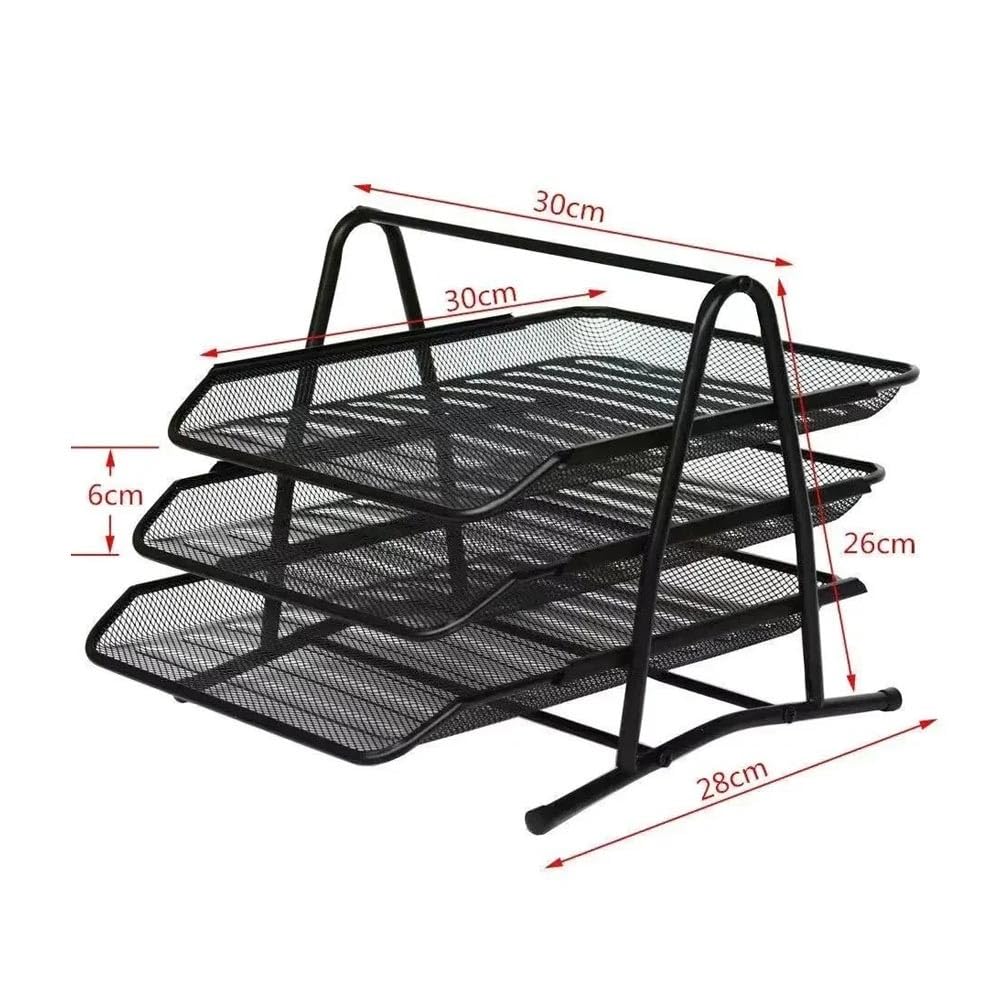 Organizzatori di carta Forniture for ufficio, scaffale portadocumenti in metallo a tre strati, portaoggetti con vassoio dati, stile cassetto Vassoi per ufficio(Nero)