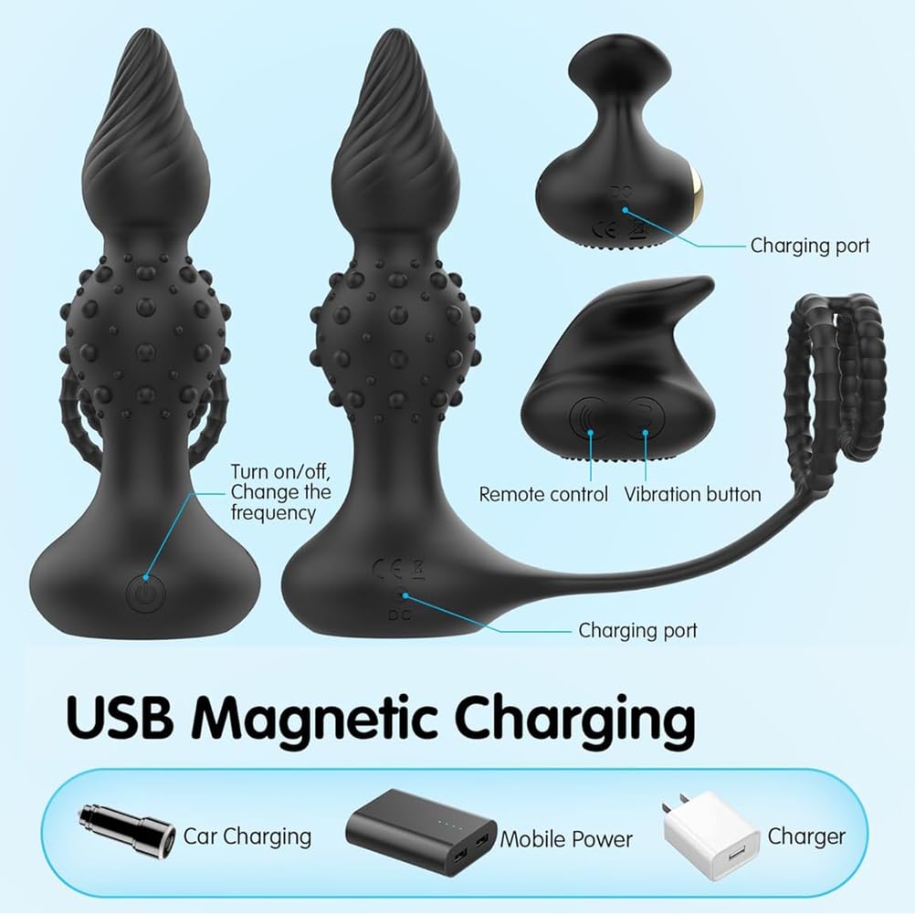 Massaggiatore Prostatico Vibratore Anale con Doppio Anello per Il Pene, Palline Anali Telecomandate E Plug Anale Wave Motion con 10 modalità di Vibrazione, Vibratore
