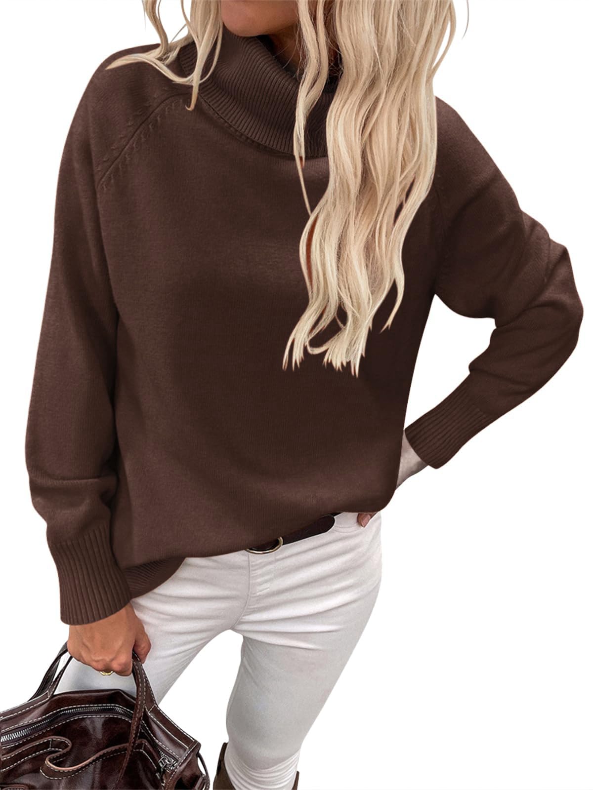 Womens Turtleneck Sweater Long Sleeve Knitted Soft Pullovers Top Rib Hem Oversized Fall Winter Top 2024 Trendy