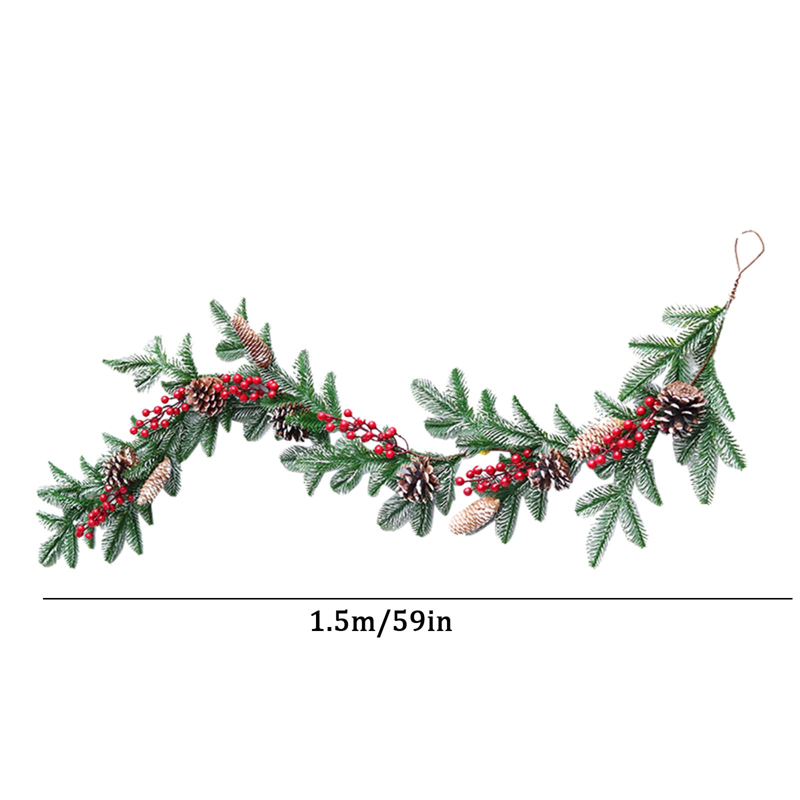Guirnalda de pinos artificiales de 1,6 m con ramas de bayas rojas, piños, piños, guirnalda de vegetación de invierno para temporada festiva, chimenea, camino de mesa, centro de mesa, decoración 062035