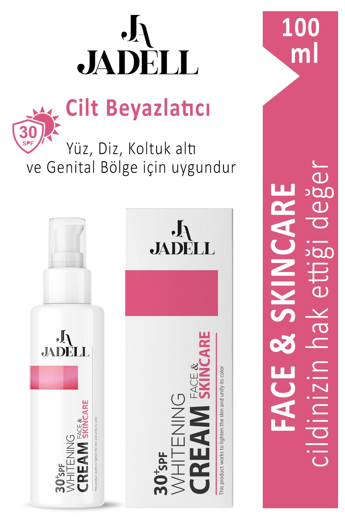 Jadell Genital Bölge Beyazlatıcı Face ve Skincare Koltuk Altı Diz Dirsek Kararma Karşıtı 30+Spf (3 paketi)