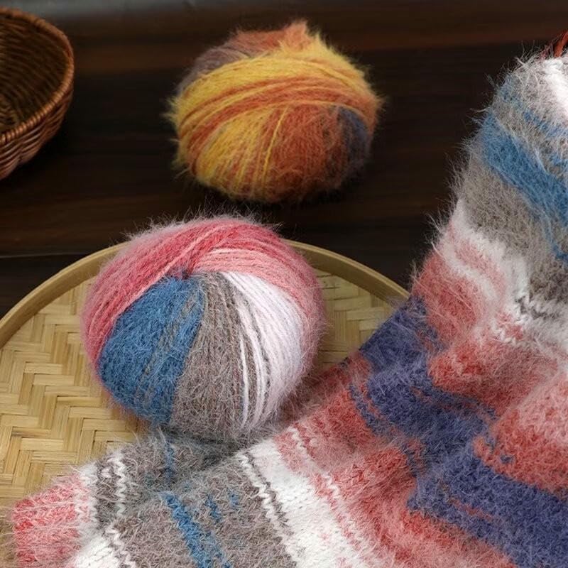 2/4/6/8 Rollos 100 g Mezcla de Lana Suave Hilo de Pelo Largo, Hilo de Lana de Ganchillo de Peso Medio, para Tejer a Mano Gorros, Bufandas, Suéteres y Decoración del Hogar