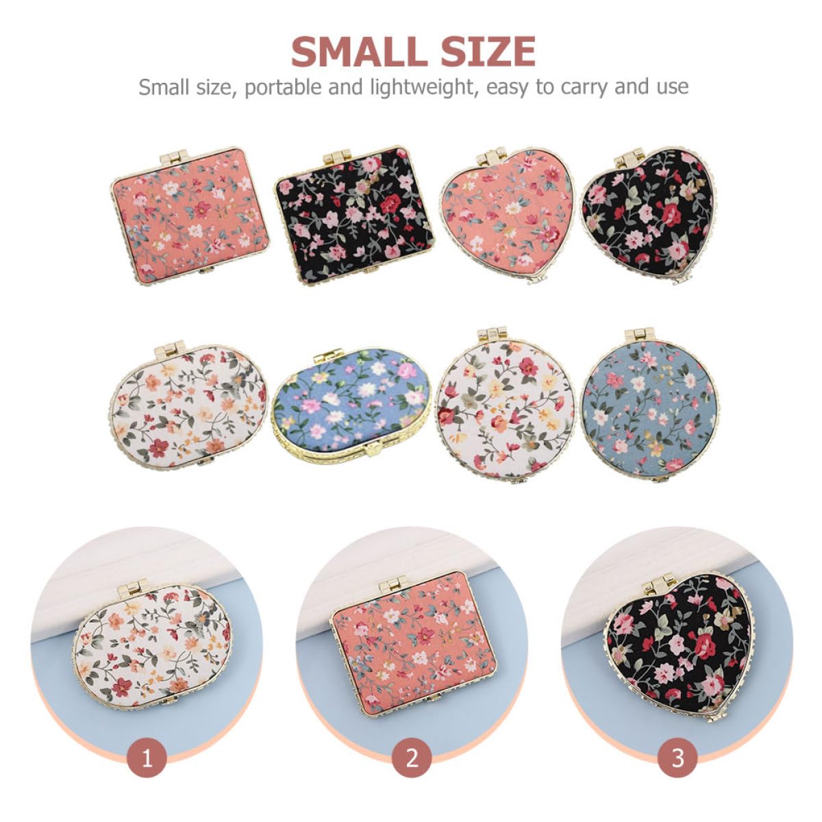 Angoily Specchio Tascabile Portatile Pieghevole Motivo Floreale, Mini Specchio Compatto da Viaggio per Trucco, Set 8 Pezzi Colorato Multifunzionale per Donne in Borsa e Viaggi