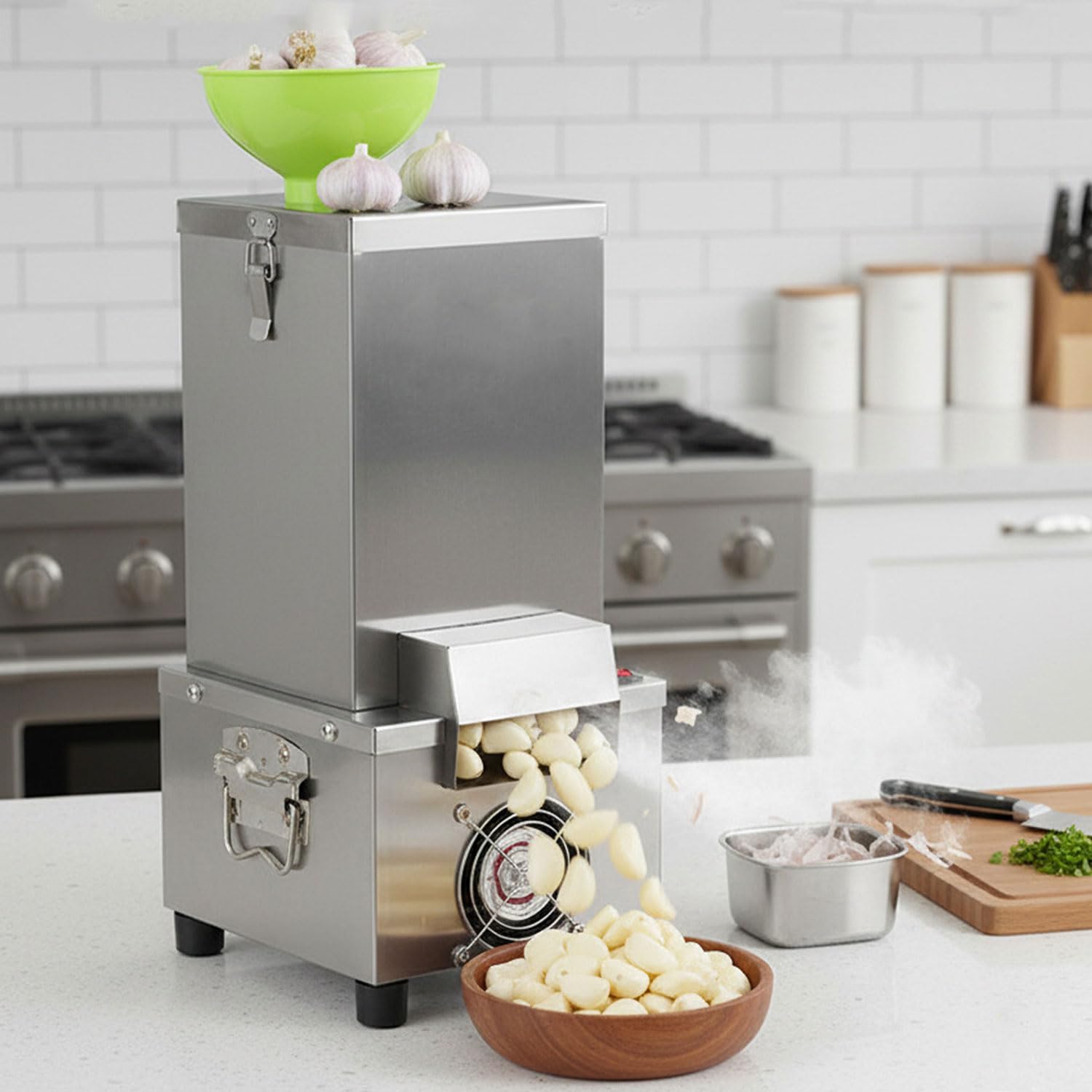 JOSBY 25kg/h Electric Garlic Peeler, Stainless Steel Automatic Garlic Skin Remover With Hopper, 200w Commercial Garlic Separator, Garlic Peeling Tool, For Home, Restaurant, Barbecue