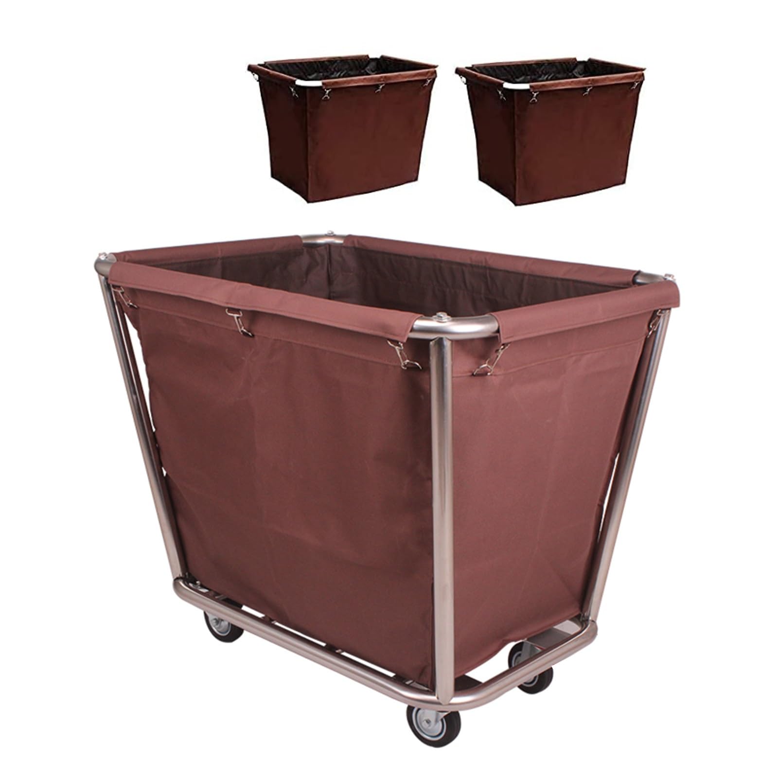 Cesta de lavandería resistente con ruedas, capacidad de 200 kg, bolsa interior extraíble, ideal para uso doméstico e industrial, color marrón, solución de limpieza duradera
