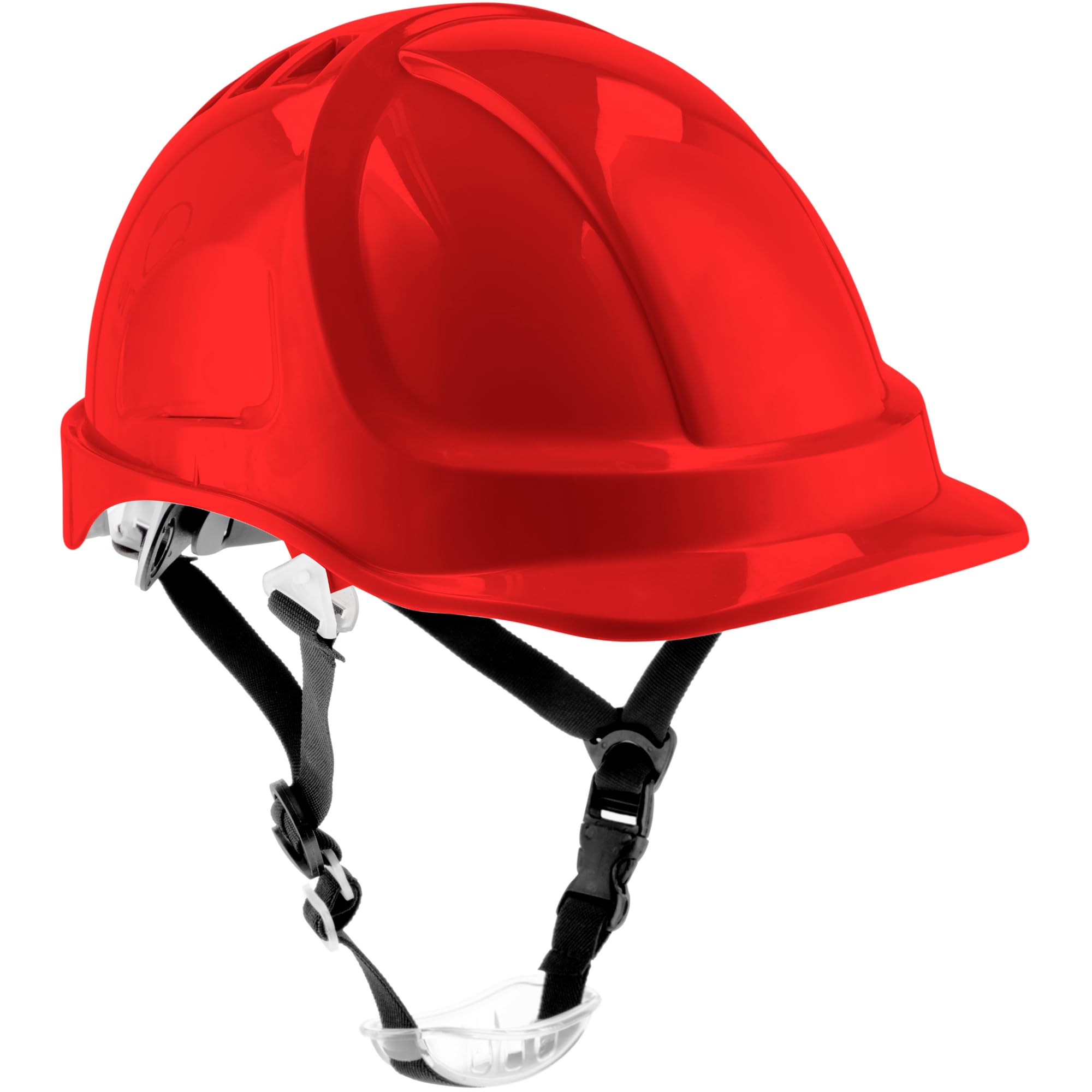 HÖGERT TECHNIK - Schutzhelm PLONER rot, Bauhelm aus ABS, EN 397, Ratschensystem, Belüftung, Kinnriemen, Arbeitshelm für Baustelle & Industrie, Sicherheitshelm verstellbar