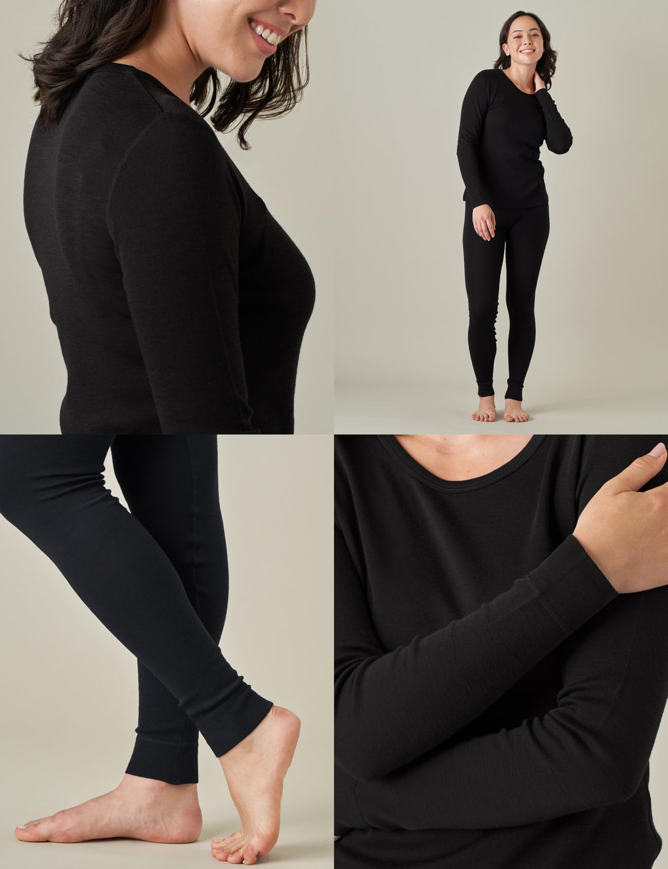 LAPASA Conjunto Térmico Ligero 100% Lana Merino para Mujer Capa Base Transpirable Ropa Interior Larga Ligero & Cálido L58/L91