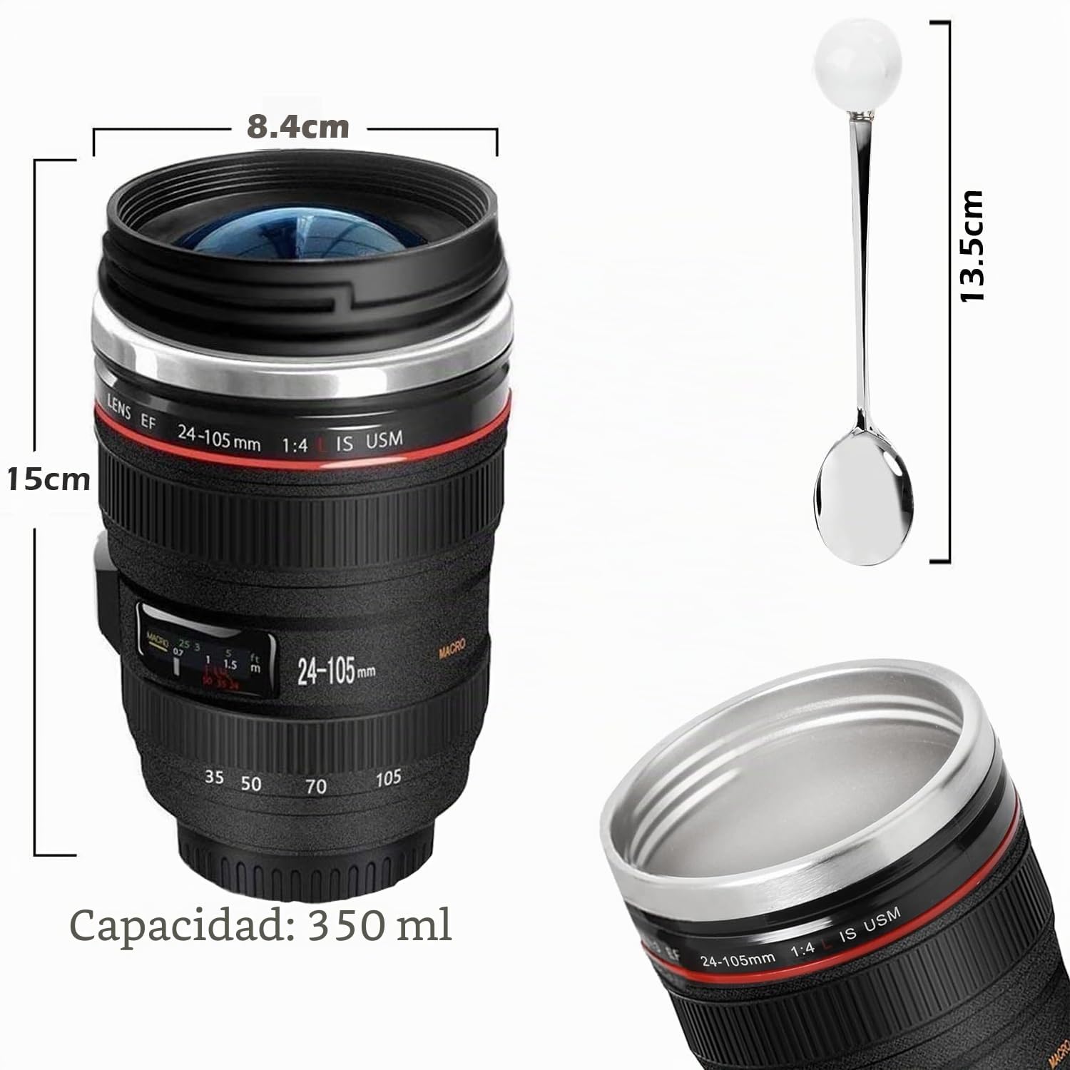 Cefrank Taza para Lente de cámara,350 ml (Negro)