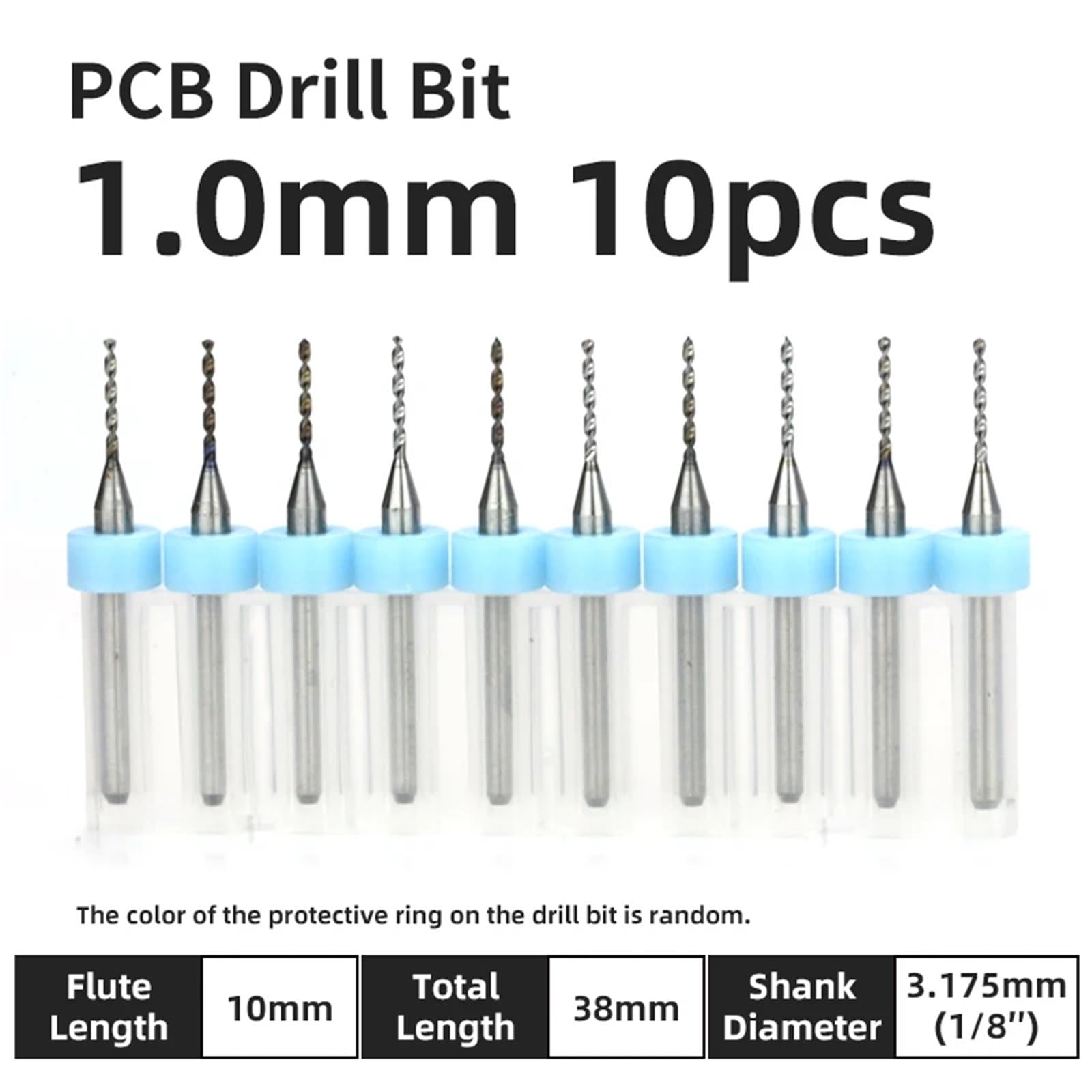 Juego de brocas pequeñas for PCB, 10 Uds., 0,5-1,4mm, taladros de acero de tungsteno, placa de circuito impreso, herramientas de perforación CNC, vástago de 3.175mm(PCB 1.0mm 10pcs)