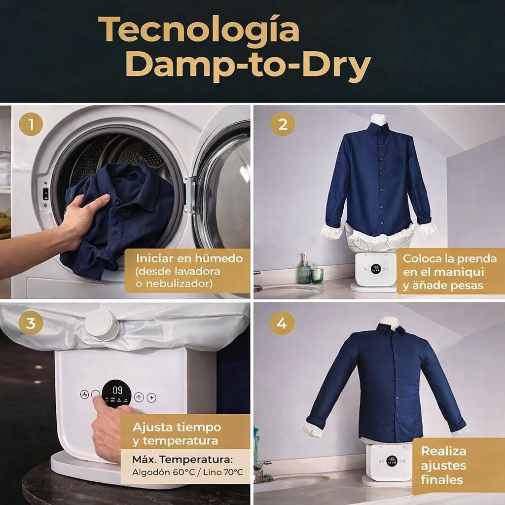 Planchador de camisas automático – Planchado sin plancha – Secado rápido en 10–15 min – Para camisas y pantalones – Máquina compacta de aire caliente