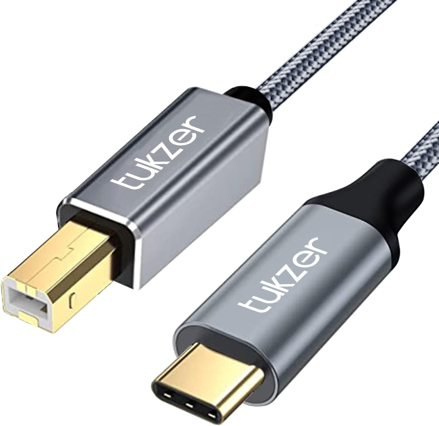 Tukzer High Speed USB Type C to USB B 2.0 Printer Cable Cord| Nylon Braided Fiber Jacket, Gold Plated Connectors| Compatible with MacBook Pro, Printers, Scanners, Fax Machine (Black - 2M/ 6.6Ft)