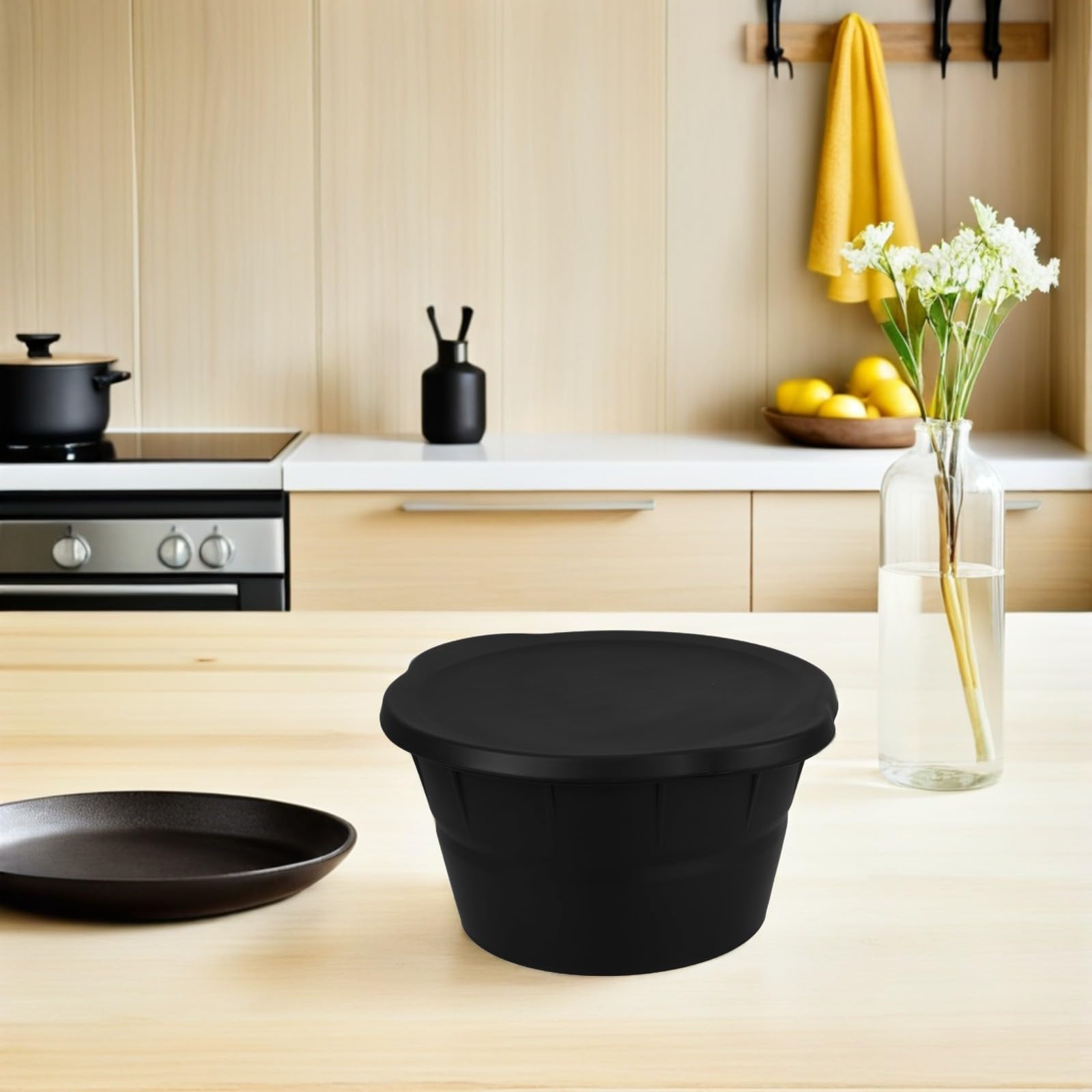 Stampo per Cubetti di Ghiaccio in Silicone Nero da 3,6l Coperchio, Forma Rotonda, Riutilizzabile, per Bagno di Ghiaccio e Uso Outdoor, Confezione 2 Pezzi