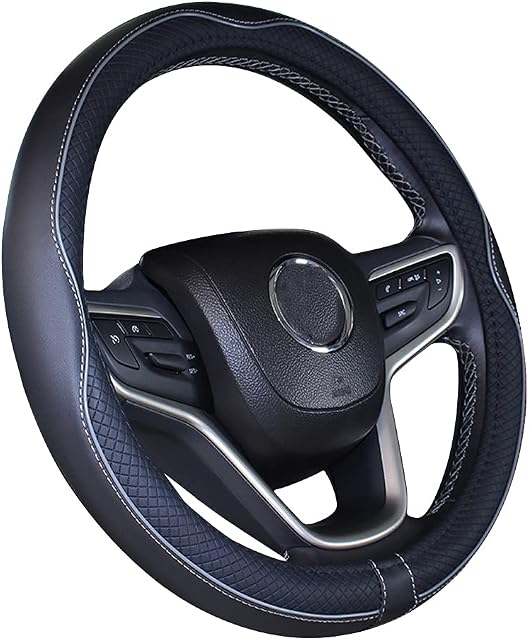 Microfiber Leather Car Steering wheel Cover 15 inches Black Gray