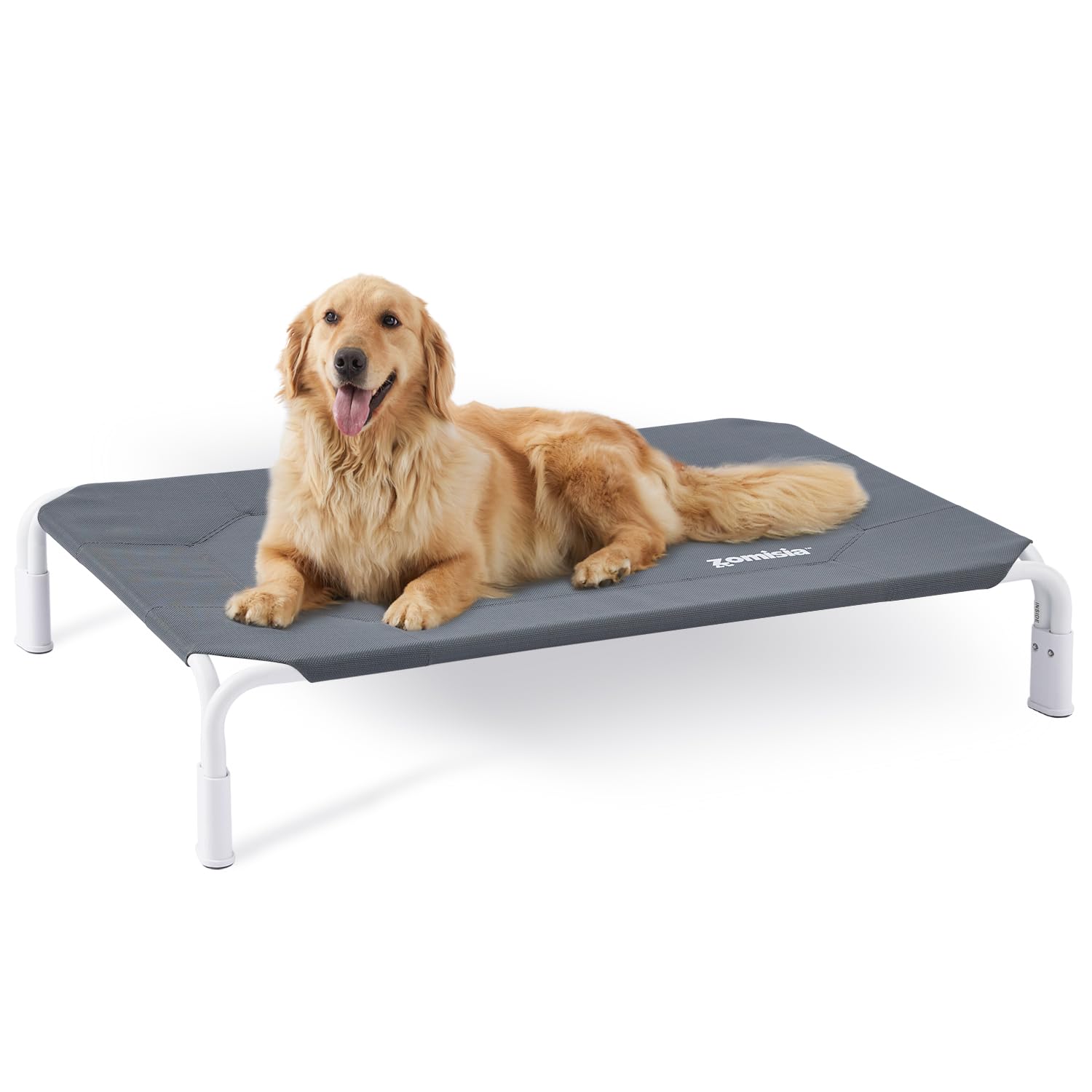 Elevated Dog Cot Bed Tool-Free Assembly - Outdoor Raised Dog Cooling Bed Frame for Large Pets, Summer Pet Hammock Off Ground with Non-Slip Feet & Waterproof Teslin Mesh, 43x30 Inch