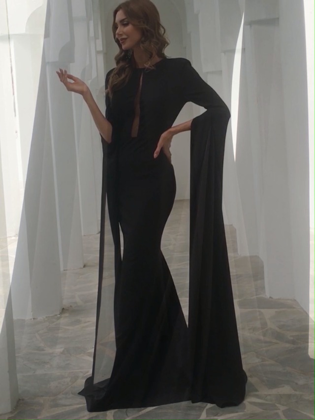 Amazon.com: Miss ord Women's Sexy Floor Length Split Sleeves Prom Dress  Contrast Mesh Bodycon Mermaid Maxi Party Dress Black : Clothing, Shoes &  Jewelry