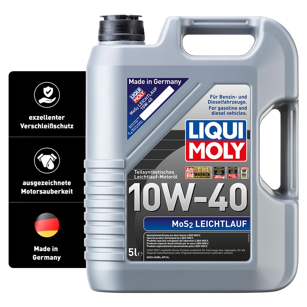LIQUI MOLY MoS2 Leichtlauf 10W-40 | 5 L | teilsynthetisches Motoröl | Art.-Nr.: 1092, farblos