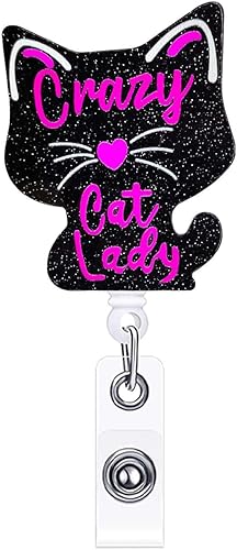 Crazy Cat Lady - Carrete de insignia de gato divertido, clips retráctiles, carretes de insignia de enfermería negros retráctiles para enfermeras,