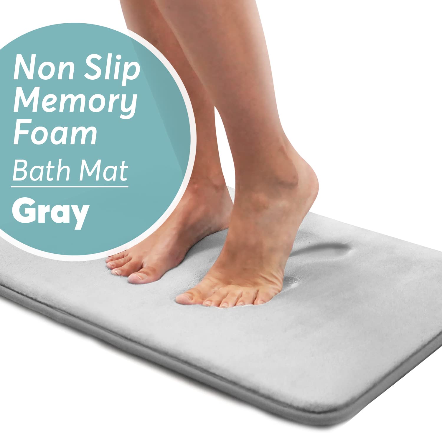 BigFoot Memory Foam Bath Mat 17 x 24 for Tub and Shower, Water Absorbent Non-Slip Bathroom Rug with Soft Velvet Top Layer, Thick Cushioning Foam with PVC Dot Bottom Layer Keeps Floors Dry, Gray - 17" X 24" Grey