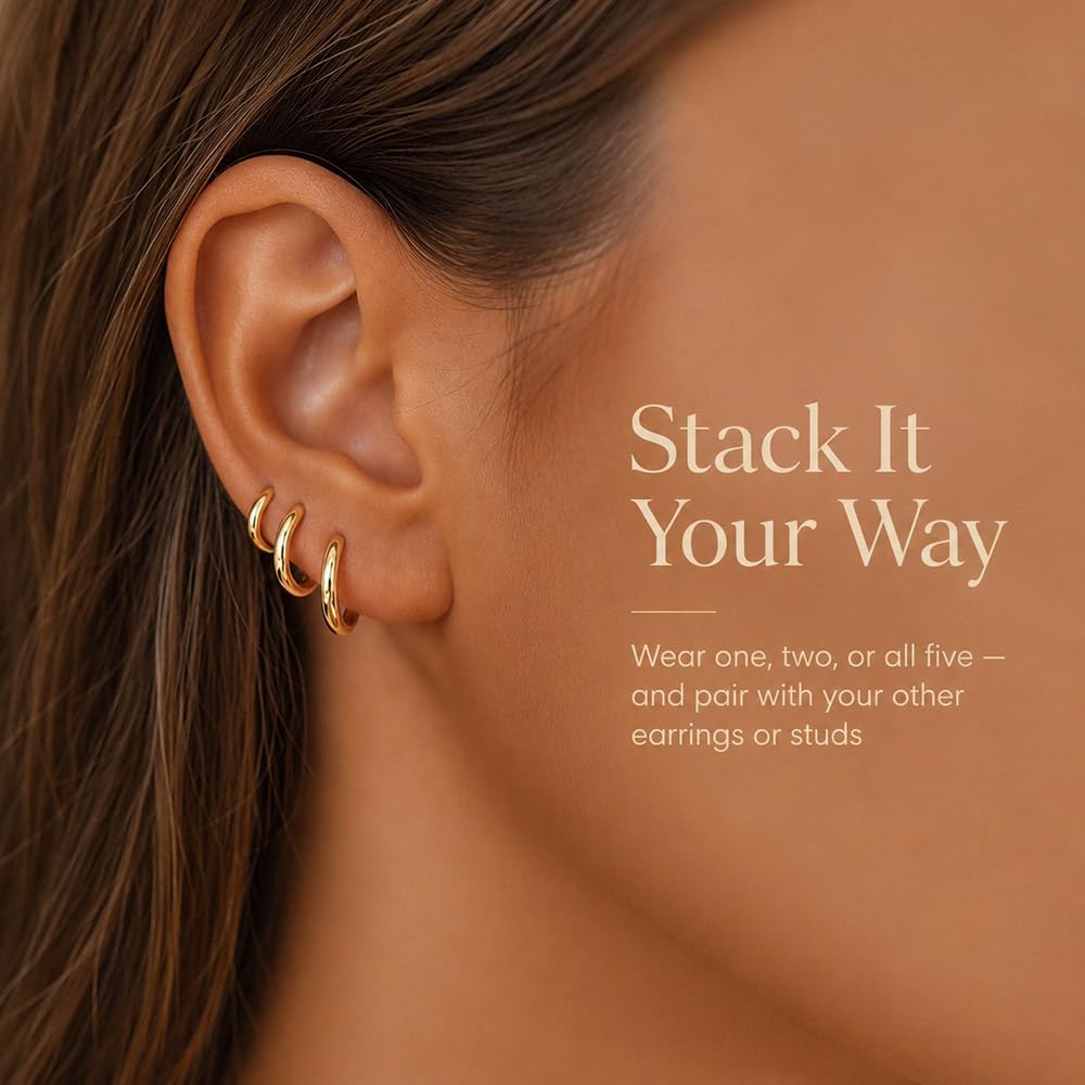Small Gold Hoop Earrings Set for Women: Diamond-Shine Cubic Zirconia Stud Earrings - 14K Gold Plated Hypoallergenic Non-Tarnish, Stack Mini Cute Trendy Statement Earrings Gift (3 Pairs)