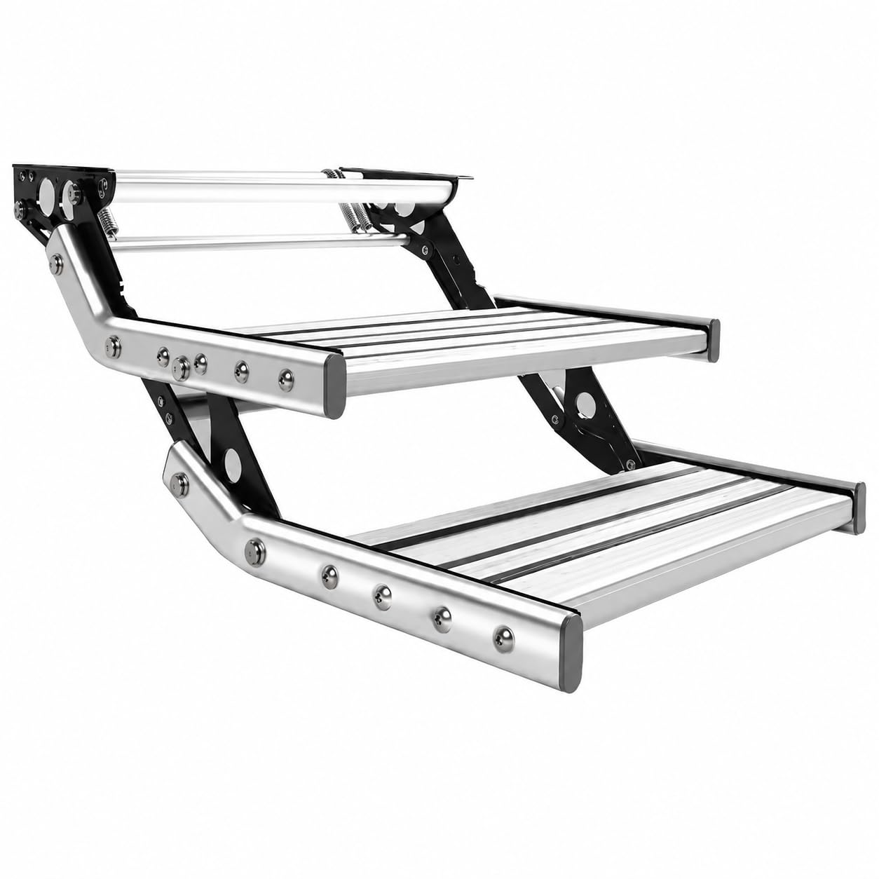 Dwustopniowe ręczne kroki do kampera ze światłem, 150 kg, stop aluminium