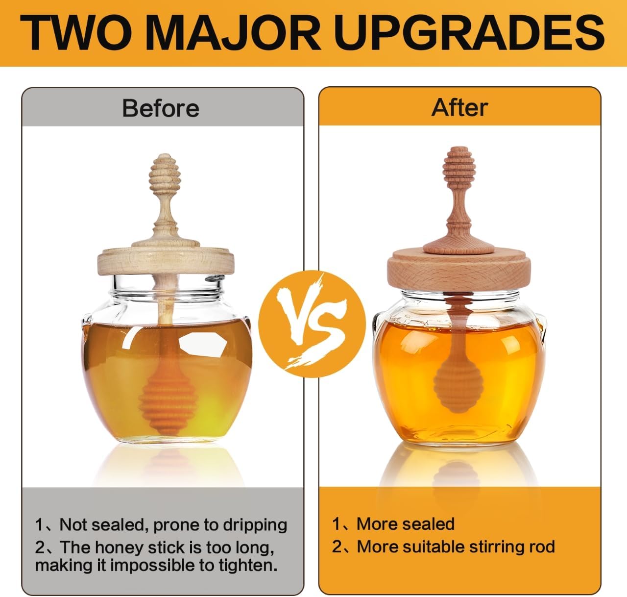 Honey Pot 16oz Glass Honey Jars with Dipper and Lid, Wooden Honey Stick and Spoon Set, Elegant Honeypot Dispenser Container for Honey Drip, Favors, Bottles, and Kitchen Storage Jars