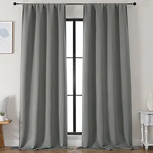 Simplebrand Light Grey Blackout Curtains for Bedroom 96 Inches Long 2 Panels, Solid Thermal Insulated, Energy Saving Living Room Window Treatment Curtains Blackout Drapes, W50 x L96 Inch, Light Grey