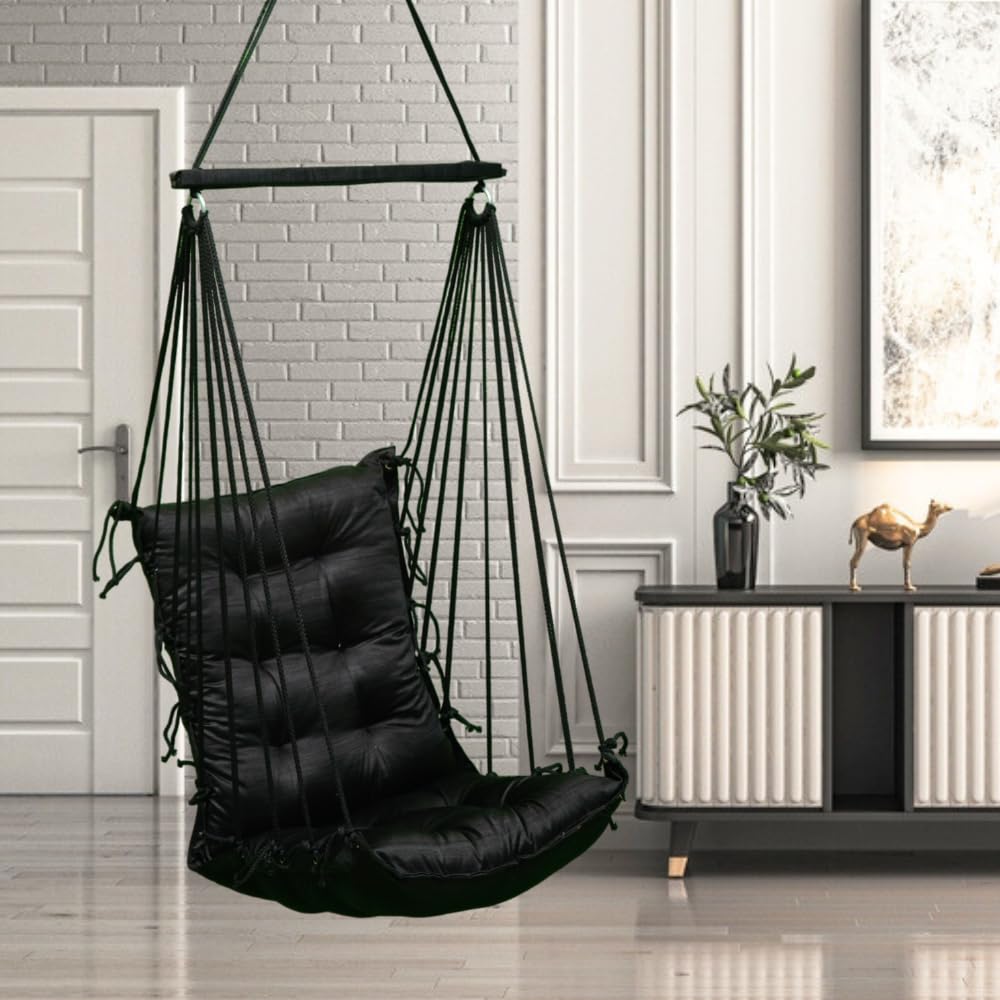 Patiofy Soft Cotton Hammock Hanging Swing for Adults & Kids/Swing Chair for Home/Jhula for Adults/Swing for Living Room, Home, Balcony/Hanging Jhoola Chair (Black)
