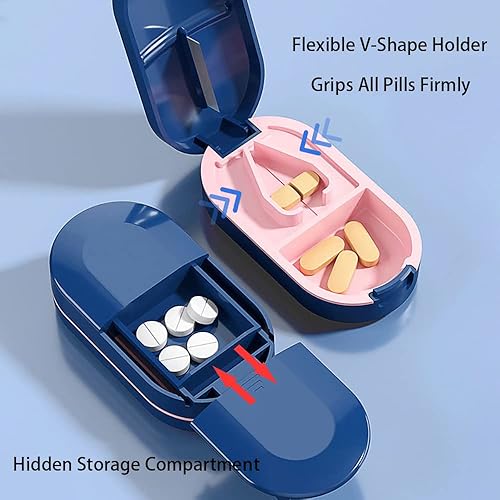 Miniatura 4 de Cortador de pastillas con almacenamiento, divisor de píldoras para pastillas pequeñas o grandes y tabletas de vitaminas, trituradora de píldoras