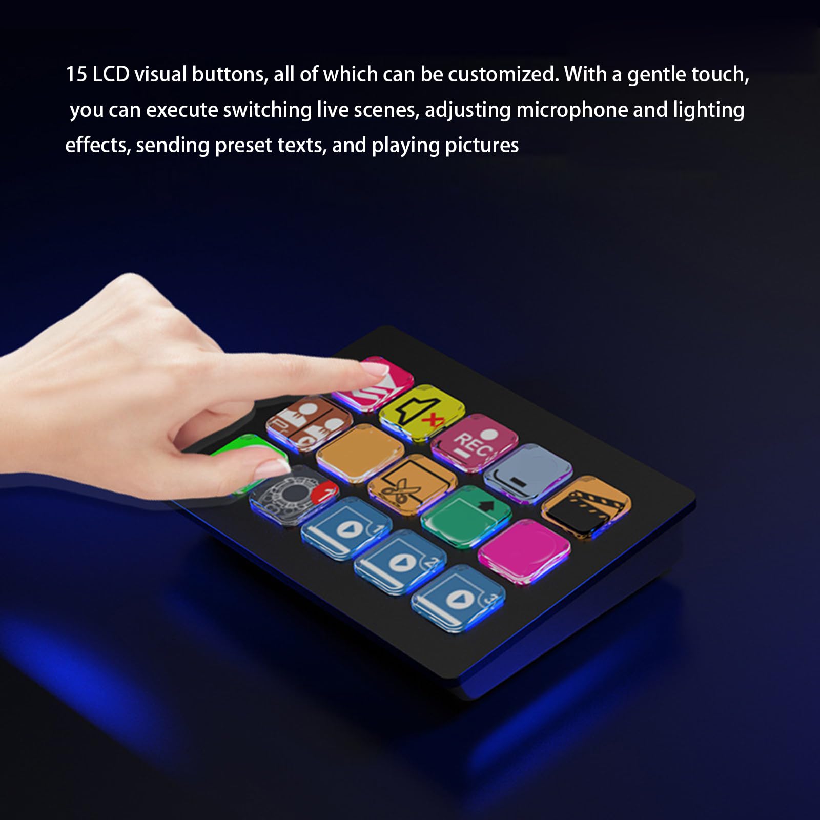 Dynamische LCD Tastatur mit 15 Tasten für Streaming, Alternative Befehlszentralen für Gaming, Live Übertragungen, Videobearbeitung, LCD Tastatur
