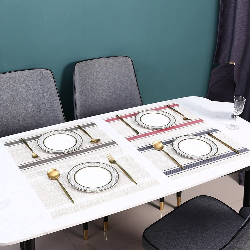 para la mesa, los cojines, Juego de 6 manteles individuales de PVC antideslizantes a rayas, manteles individuales de cocina lavables resistentes al calor, fáciles de limpiar, manteles antimanchas